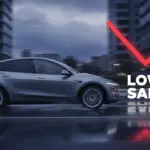 Tesla Model Y with sales decline graphic