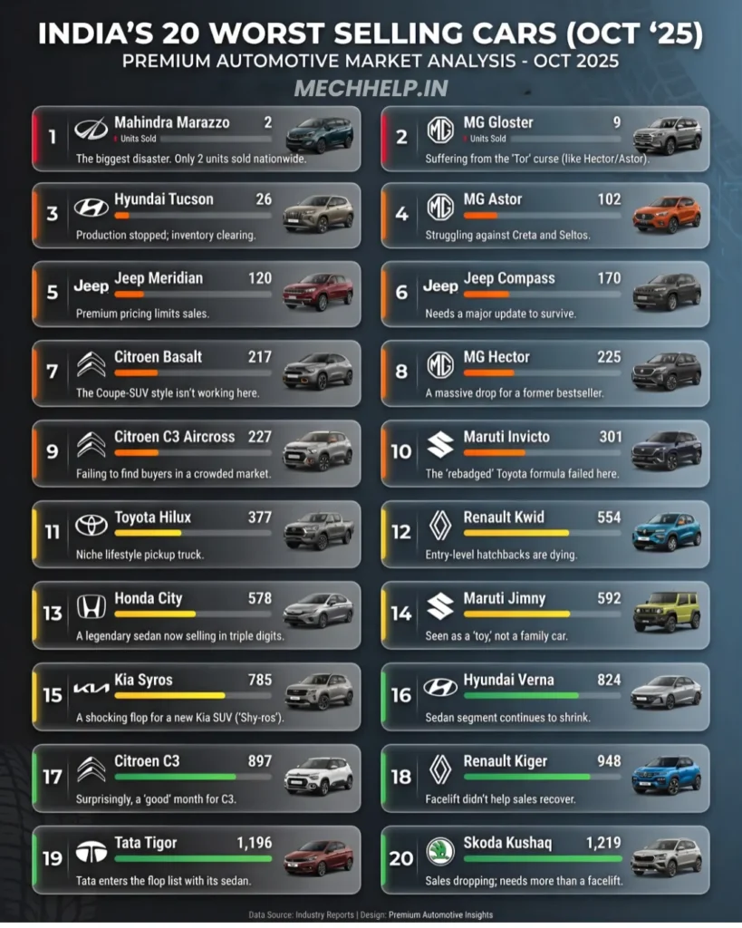 These Are India’s 20 Least Selling Cars in October 2025 — #1 Sold Just 2 Units 10 MECHHELP.IN 5